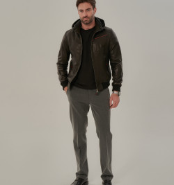 Кожаная куртка с капюшоном мужская