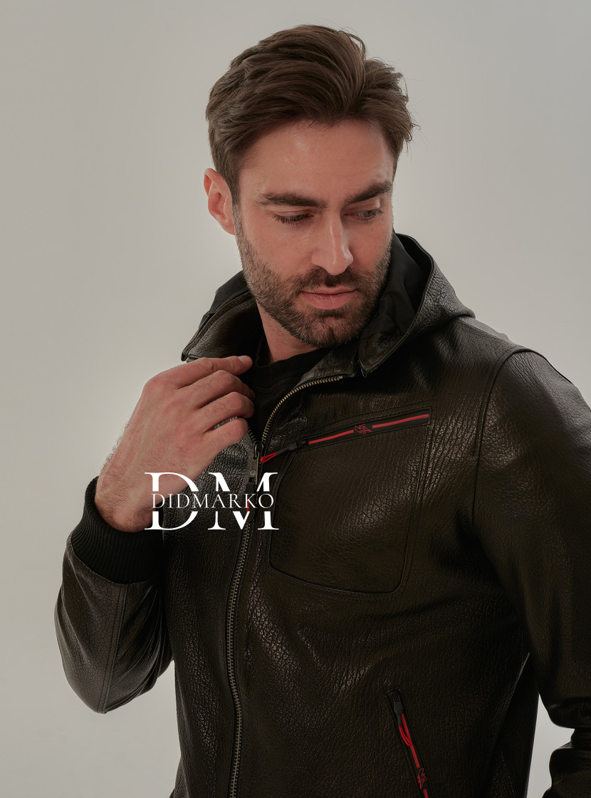 Кожаная куртка с капюшоном мужская