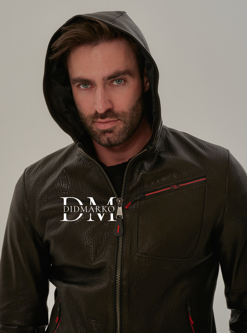 Кожаная куртка с капюшоном мужская