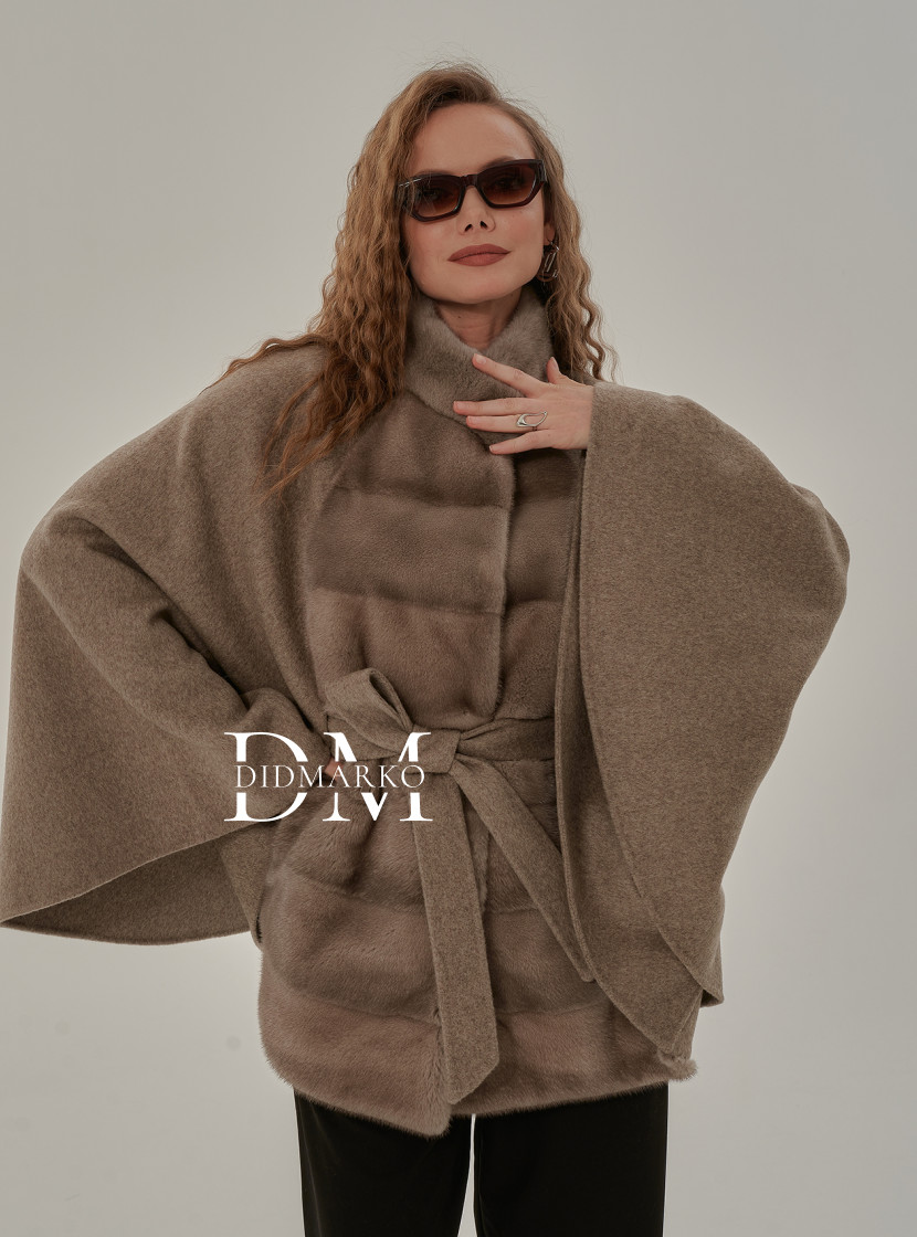 Кашемировое пончо с мехом норки