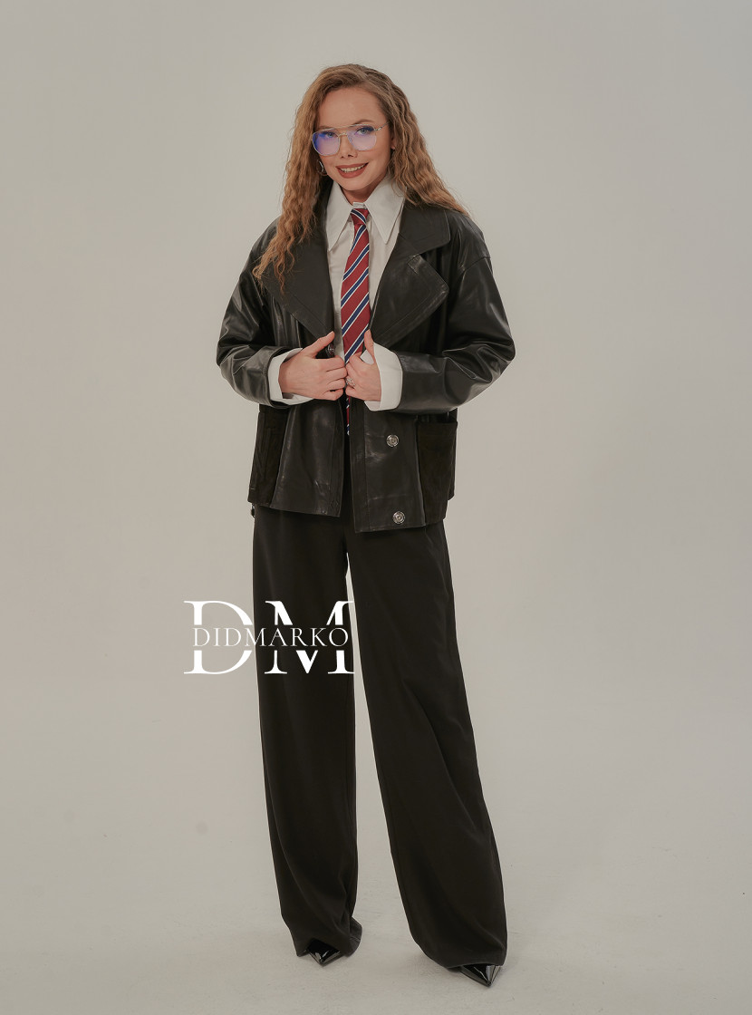 Комбинированный пиджак из премиальной кожи