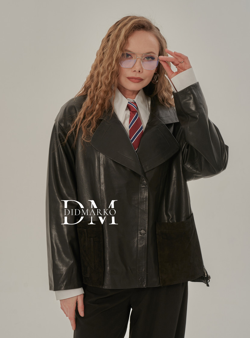 Комбинированный пиджак из премиальной кожи