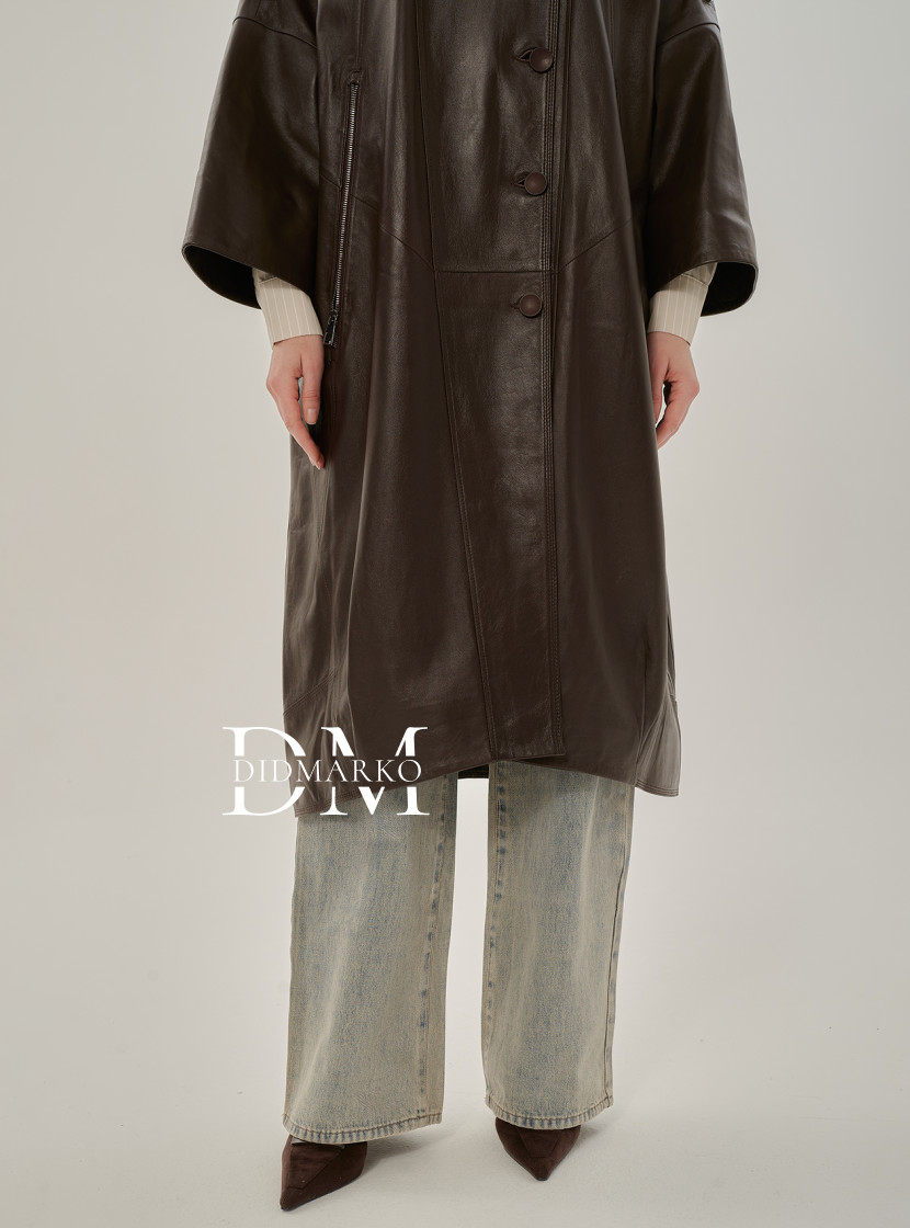 Женский кожаный плащ больших размеров