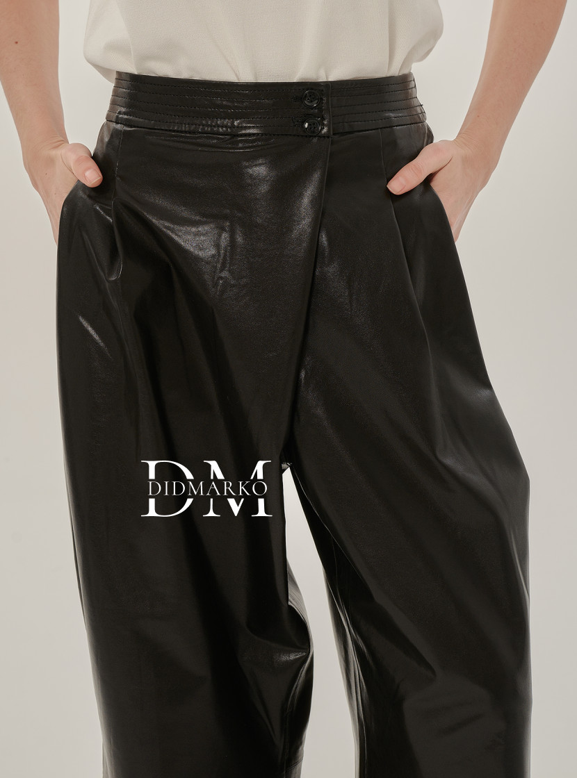Черный брюки из натуральной кожи широкие