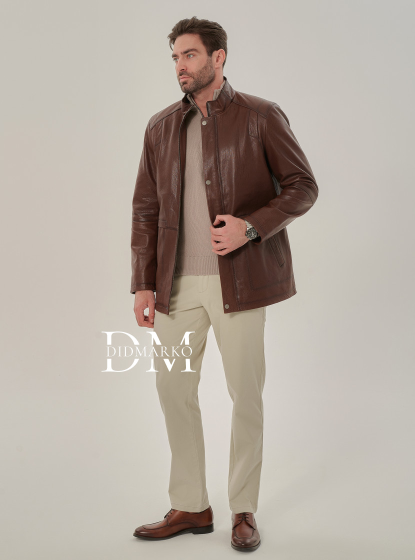 Удлиненная куртка  для мужчин из натуральной кожи