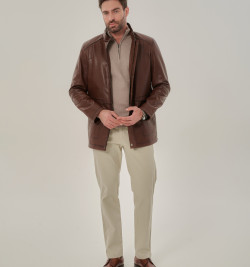 Удлиненная куртка  для мужчин из натуральной кожи