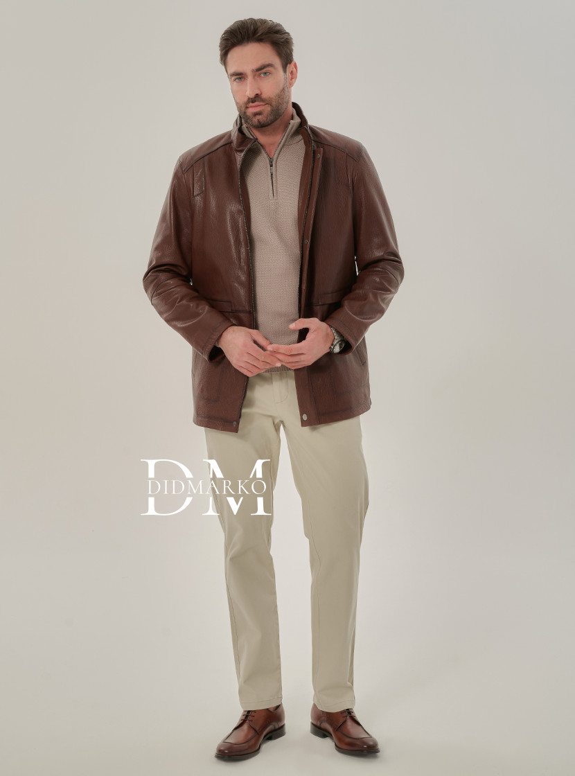 Удлиненная куртка  для мужчин из натуральной кожи