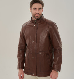 Удлиненная куртка  для мужчин из натуральной кожи