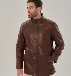 Удлиненная куртка  для мужчин из натуральной кожи