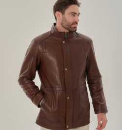 Удлиненная куртка  для мужчин из натуральной кожи