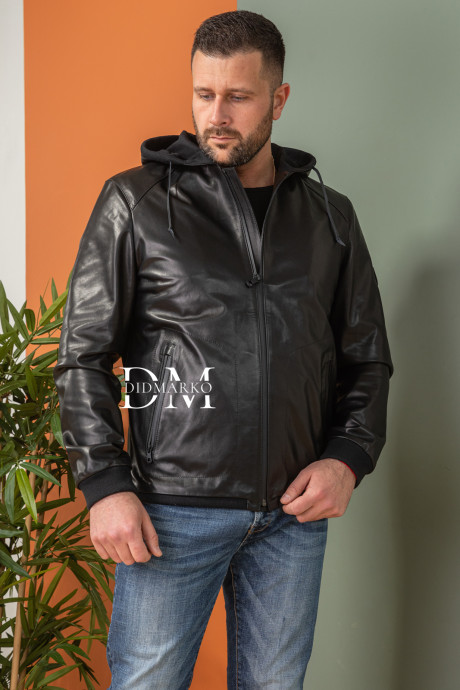 Купить Мужская кожаная куртка с капюшоном черного цвета в Москве и Санкт-Петербурге