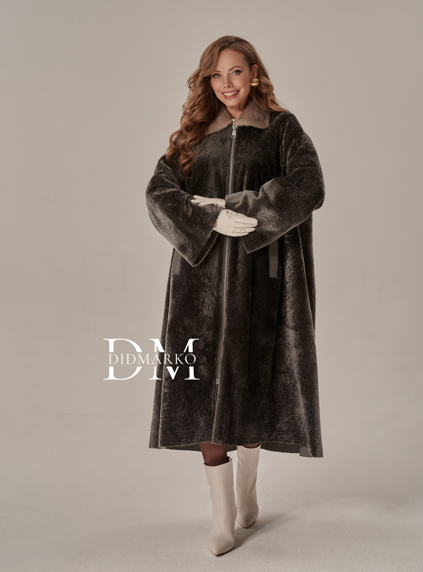 Серая дубленка макси: премиальное качество и мех норки