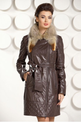 Купить Кожаное пальто коричневого цвета в Москве