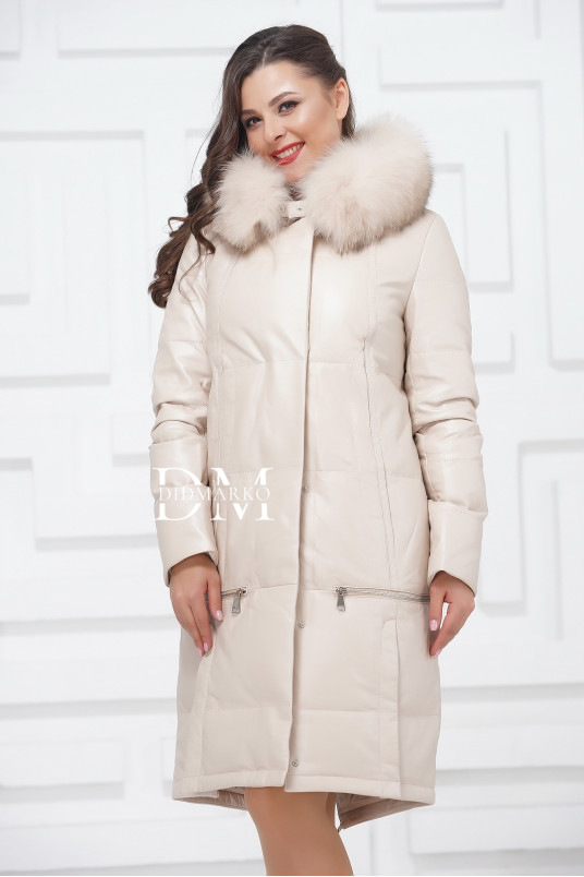 Купить Зимнее кожаное пальто цвета слоновой кости в %rs_city_gde%