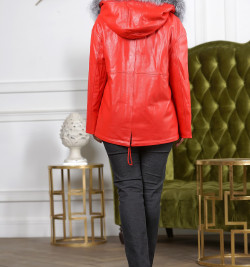 Утепленная кожаная куртка больших размеров кораллового цвета DONG MING