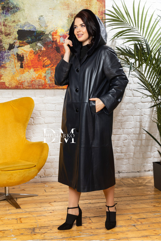 Купить Кожаное женское пальто с капюшоном livion в %rs_city_gde%