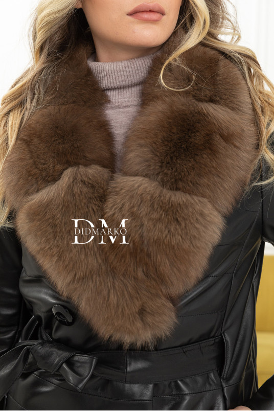 Купить Утепленное кожаное пальто с меховым воротом в %rs_city_gde%