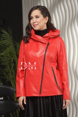 Купить Красная кожаная куртка косуха с капюшоном в %rs_city_gde%