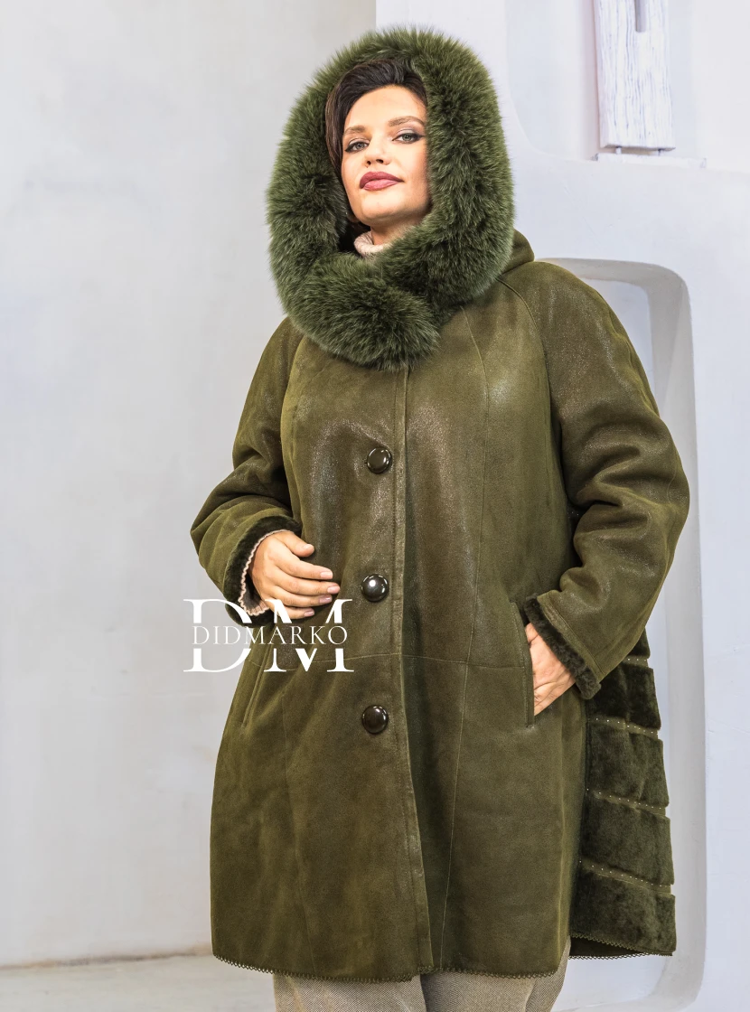 Дубленка трапеция хаки