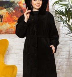 Классическое замшевое пальто с капюшоном